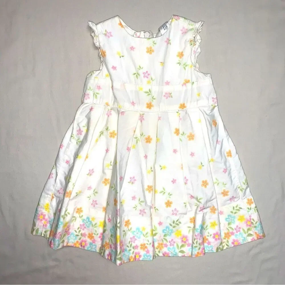 Baby GAP White Floral Fit & Flare Dress Girl 6-12 Months Spring Summer Sun Dress